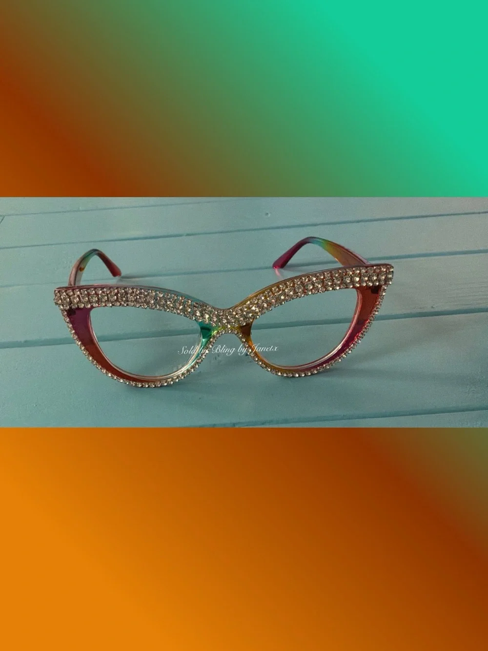 Bling Rhinestone Cat Eye Sunglasses - Multi Color - Clear Lenses